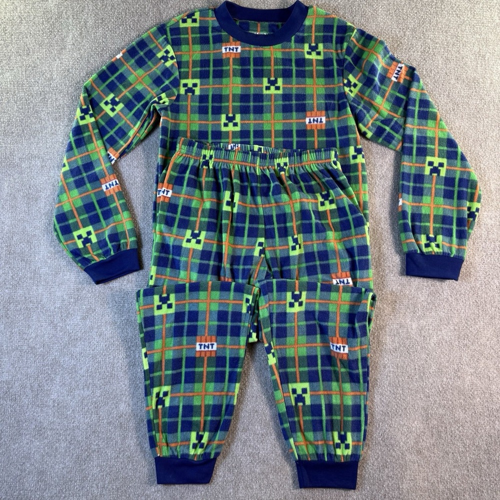 Minecraft Boys 2-Piece Microfleece Pajama Set Size M 8/10 TNT Blocks